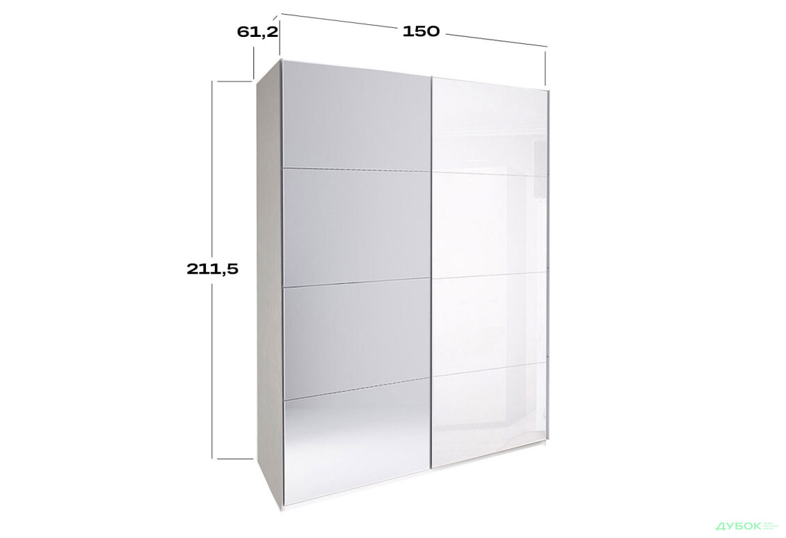 Шкаф-купе МироМарк Фемили 2-дверный с зеркалом 150х210 см Белая, серия Н - Изображение 3 Изображение 3 - Шкаф-купе МироМарк Фемили 2-дверный с зеркалом 150х210 см Белая, серия Н