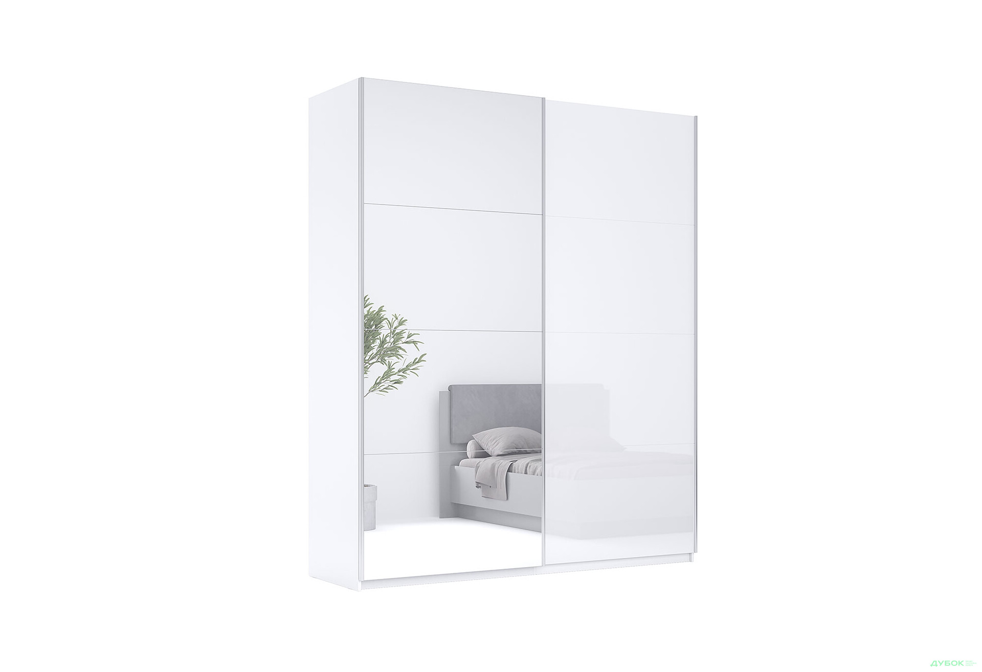 Шафа-купе MiroMark Фемілі 2-дверна із дзеркалом 150х240 см Біла, серія Н - Зображення 1 Зображення 1 - Шафа-купе MiroMark Фемілі 2-дверна із дзеркалом 150х240 см Біла, серія Н