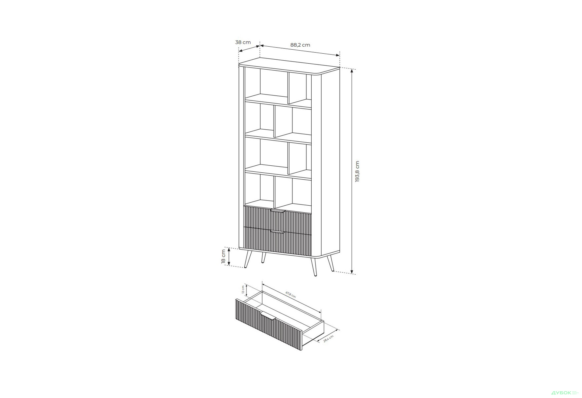 Изображение 6 - Шкаф-стеллаж открытый Perfect Home Ланте / Lante с 2 ящиками 88 см, черный, золотые ножки
