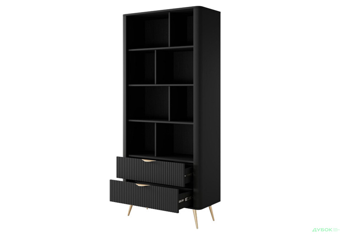Шкаф-стеллаж открытый Perfect Home Ланте / Lante с 2 ящиками 88 см, черный, золотые ножки - Изображение 2 Изображение 2 - Шкаф-стеллаж открытый Perfect Home Ланте / Lante с 2 ящиками 88 см, черный, золотые ножки