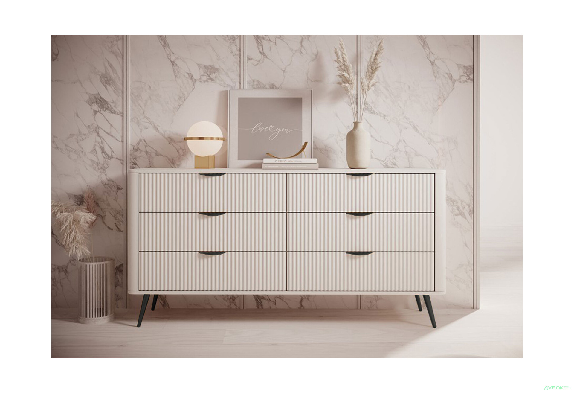 Комод Perfect Home Ланте / Lante з 6 шухлядами 163 см, бежевий, чорні ніжки - Зображення 3 Зображення 3 - Комод Perfect Home Ланте / Lante з 6 шухлядами 163 см, бежевий, чорні ніжки