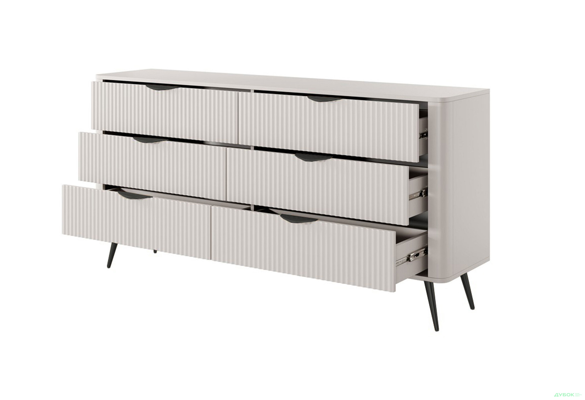 Комод Perfect Home Ланте / Lante з 6 шухлядами 163 см, бежевий, чорні ніжки - Зображення 2 Зображення 2 - Комод Perfect Home Ланте / Lante з 6 шухлядами 163 см, бежевий, чорні ніжки