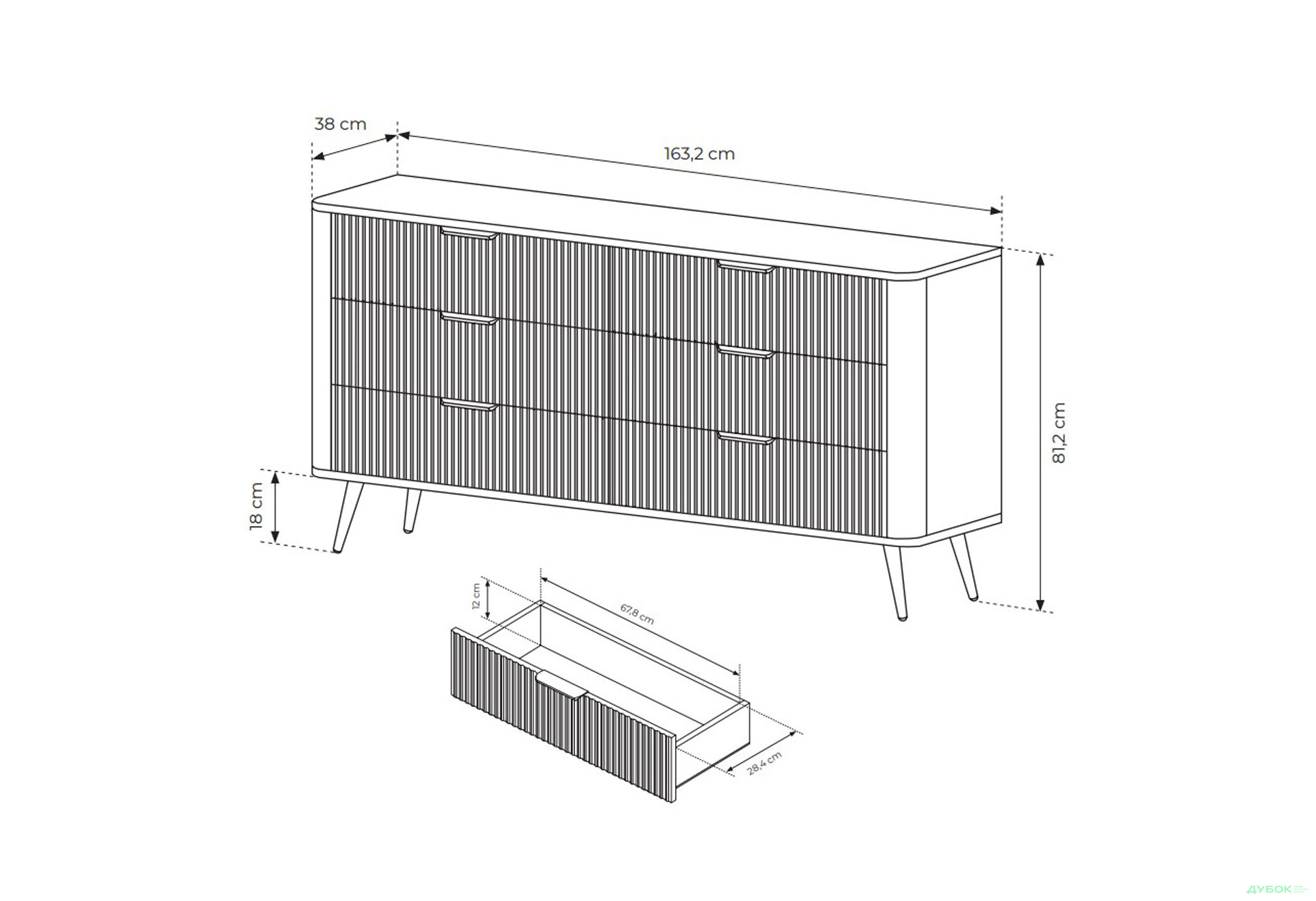 Комод Perfect Home Ланте / Lante з 6 шухлядами 163 см, чорний, золоті ніжки - Зображення 5 Зображення 5 - Комод Perfect Home Ланте / Lante з 6 шухлядами 163 см, чорний, золоті ніжки