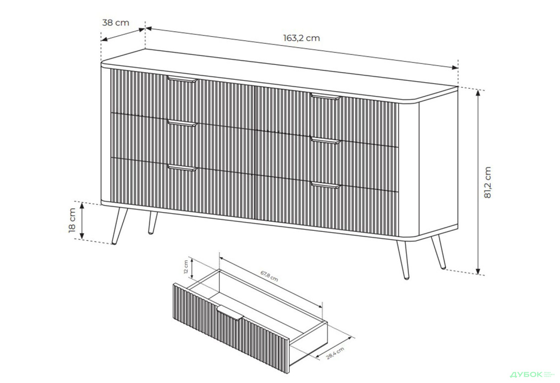 Комод Perfect Home Ланте / Lante з 6 шухлядами 163 см, чорний, золоті ніжки - Зображення 5 Зображення 5 - Комод Perfect Home Ланте / Lante з 6 шухлядами 163 см, чорний, золоті ніжки