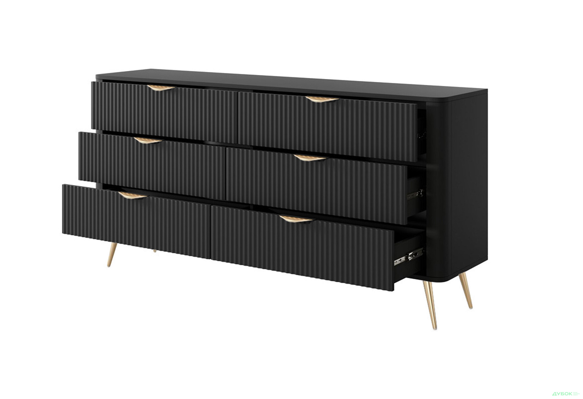 Комод Perfect Home Ланте / Lante з 6 шухлядами 163 см, чорний, золоті ніжки - Зображення 2 Зображення 2 - Комод Perfect Home Ланте / Lante з 6 шухлядами 163 см, чорний, золоті ніжки