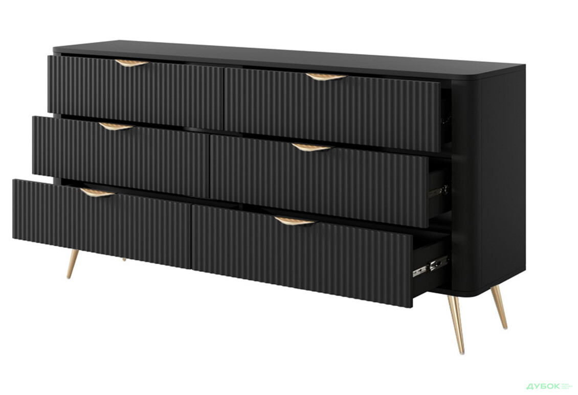 Комод Perfect Home Ланте / Lante з 6 шухлядами 163 см, чорний, золоті ніжки - Зображення 2 Зображення 2 - Комод Perfect Home Ланте / Lante з 6 шухлядами 163 см, чорний, золоті ніжки