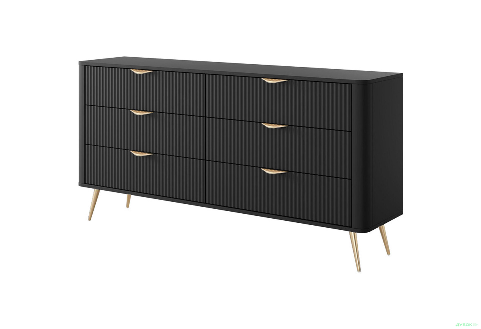 Комод Perfect Home Ланте / Lante з 6 шухлядами 163 см, чорний, золоті ніжки - Зображення 1 Зображення 1 - Комод Perfect Home Ланте / Lante з 6 шухлядами 163 см, чорний, золоті ніжки