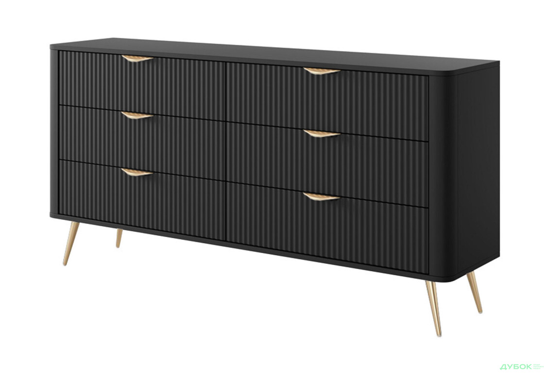 Комод Perfect Home Ланте / Lante з 6 шухлядами 163 см, чорний, золоті ніжки - Зображення 1 Зображення 1 - Комод Perfect Home Ланте / Lante з 6 шухлядами 163 см, чорний, золоті ніжки