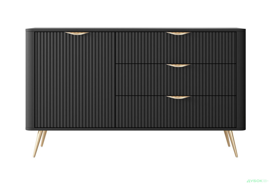 Комод Perfect Home Ланте / Lante 1-дверний з 3 шухлядами 138 см, чорний, золоті ніжки - Зображення 3 Зображення 3 - Комод Perfect Home Ланте / Lante 1-дверний з 3 шухлядами 138 см, чорний, золоті ніжки
