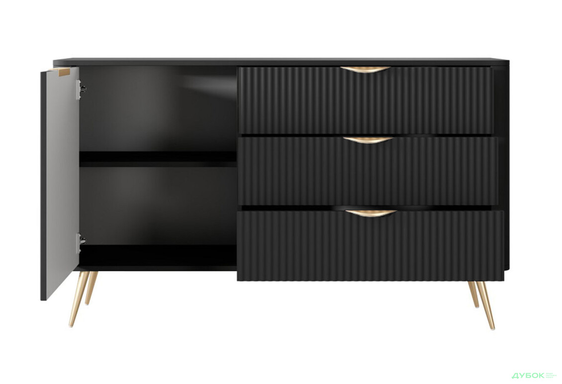 Комод Perfect Home Ланте / Lante 1-дверний з 3 шухлядами 138 см, чорний, золоті ніжки - Зображення 4 Зображення 4 - Комод Perfect Home Ланте / Lante 1-дверний з 3 шухлядами 138 см, чорний, золоті ніжки