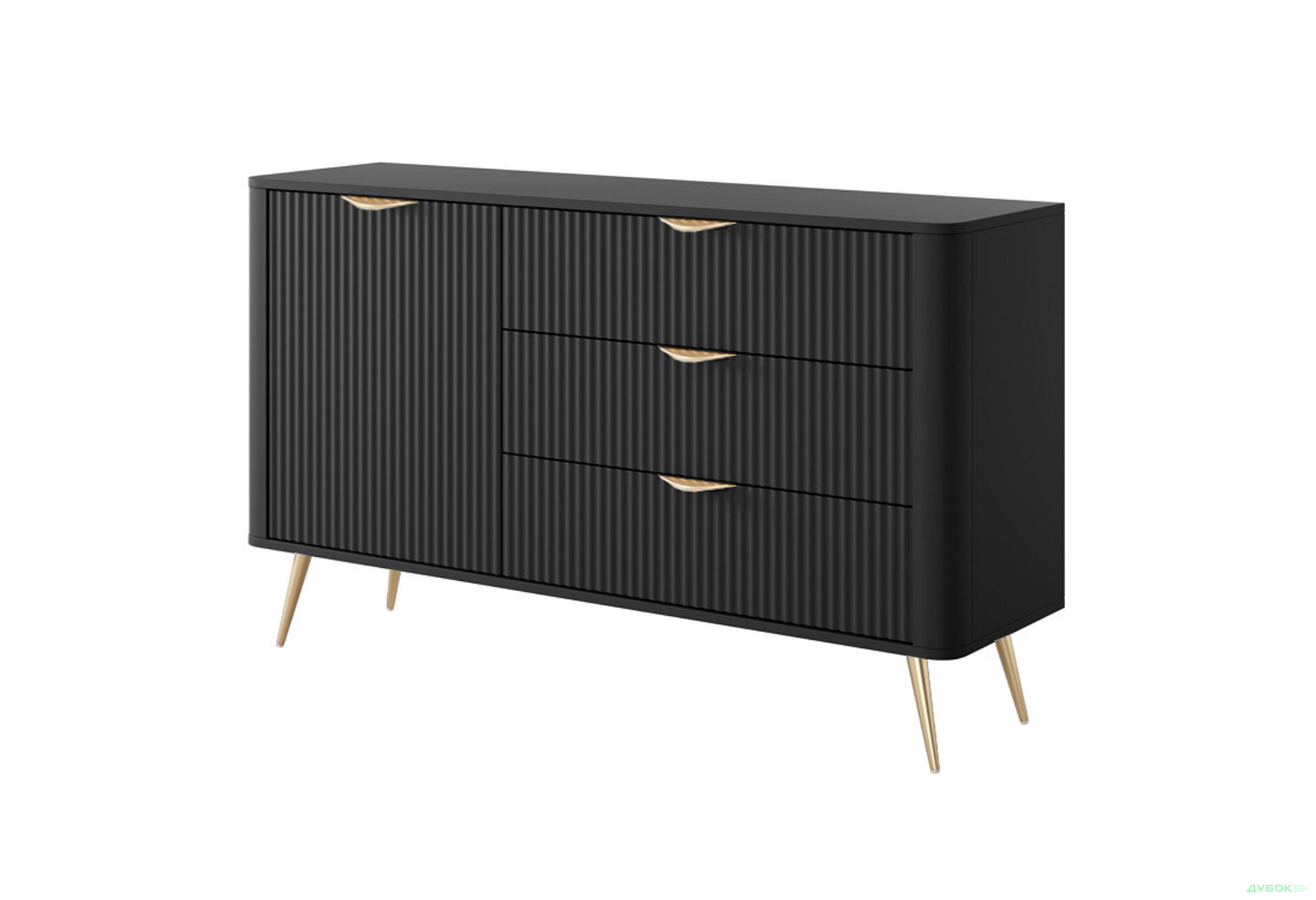 Комод Perfect Home Ланте / Lante 1-дверний з 3 шухлядами 138 см, чорний, золоті ніжки - Зображення 1 Зображення 1 - Комод Perfect Home Ланте / Lante 1-дверний з 3 шухлядами 138 см, чорний, золоті ніжки