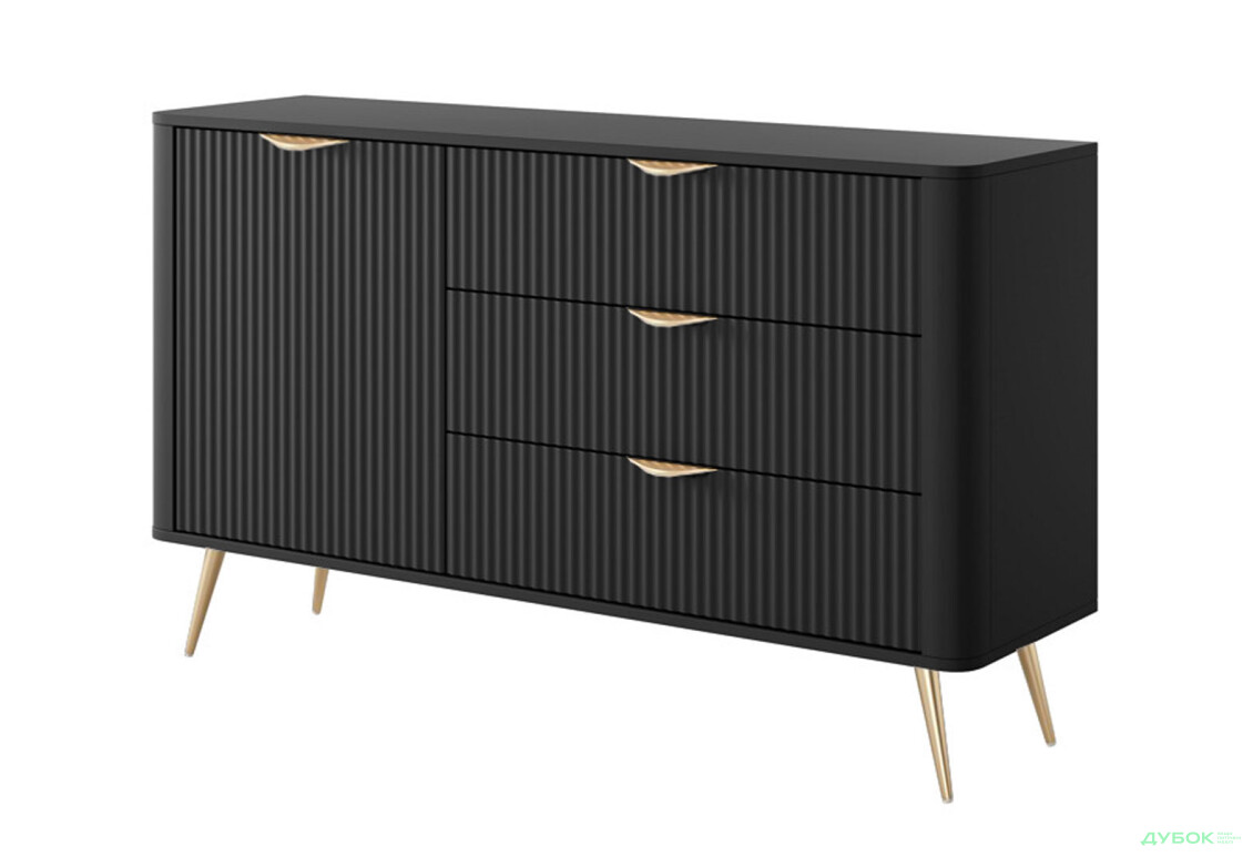 Комод Perfect Home Ланте / Lante 1-дверний з 3 шухлядами 138 см, чорний, золоті ніжки - Зображення 1 Зображення 1 - Комод Perfect Home Ланте / Lante 1-дверний з 3 шухлядами 138 см, чорний, золоті ніжки