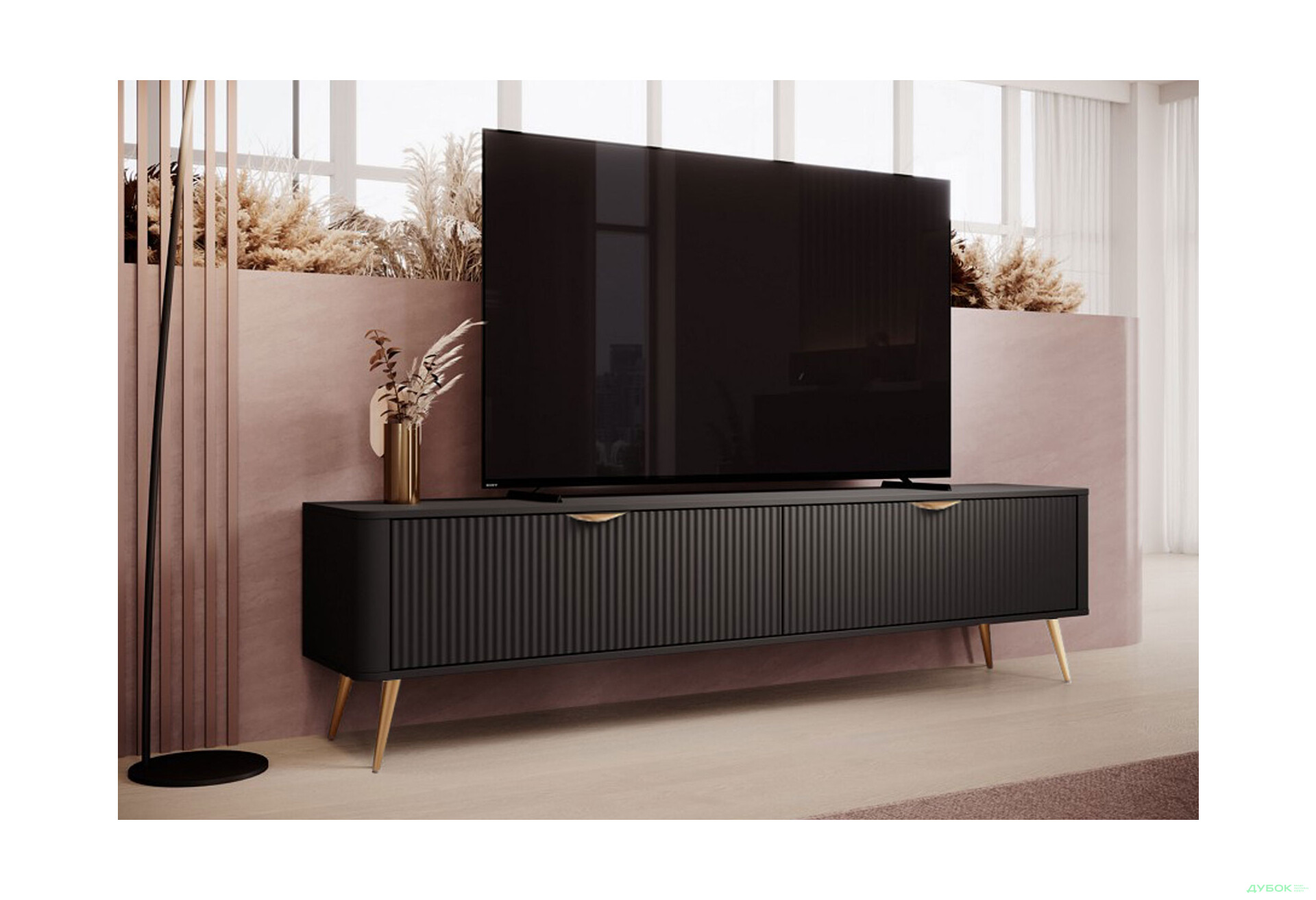 Изображение 3 - Тумба под ТВ Perfect Home Ланте / Lante с 2 дверками 200 см, черный, золотые ножки