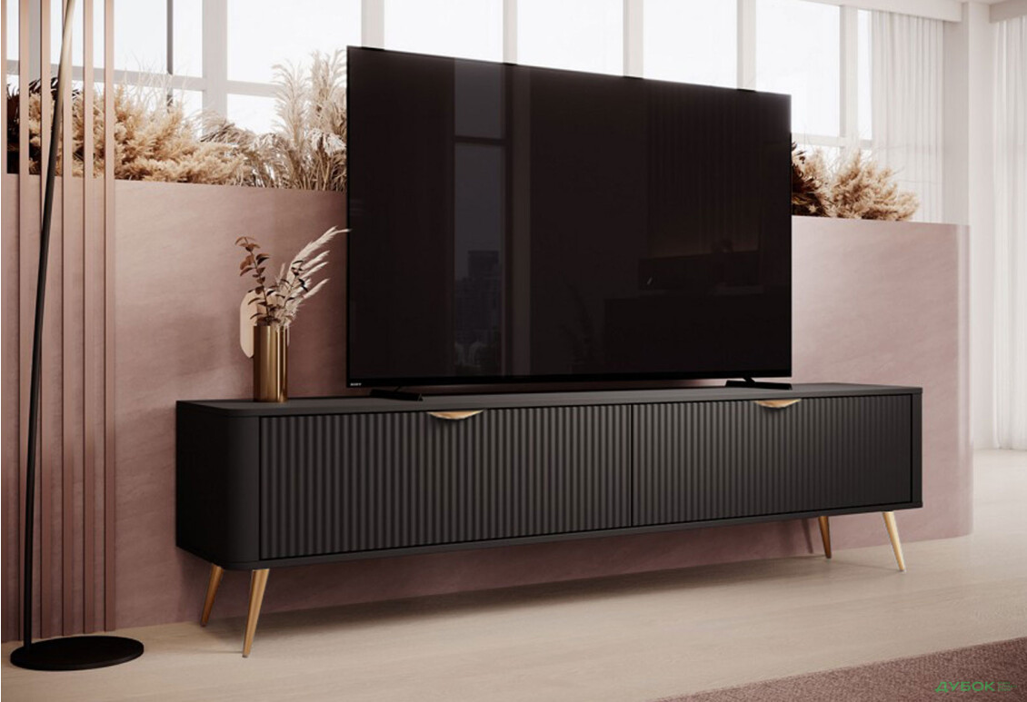 Изображение 3 - Тумба под ТВ Perfect Home Ланте / Lante с 2 дверками 200 см, черный, золотые ножки