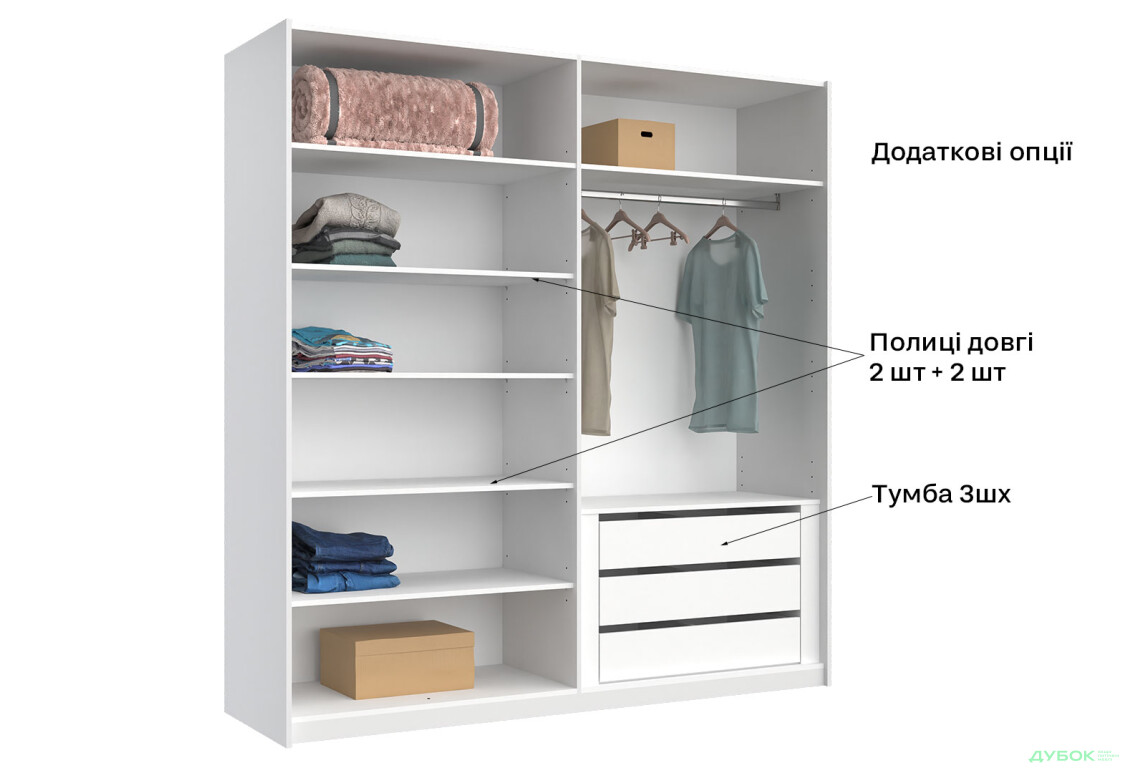 Зображення 15 - Шафа-купе MiroMark Фемілі 2-дверна 200х210 см Біла, серія Н