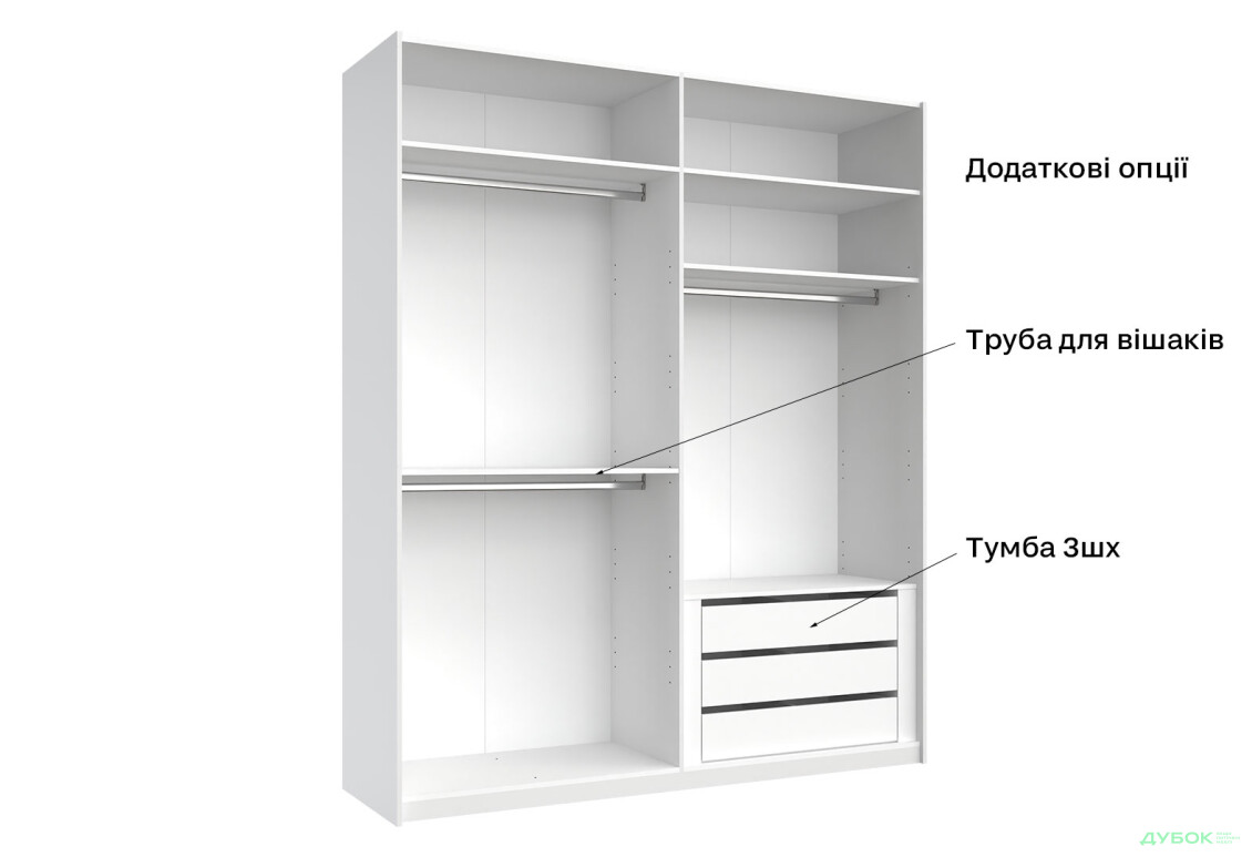 Зображення 10 - Шафа-купе MiroMark Фемілі 2-дверна 200х240 см Біла, серія Н