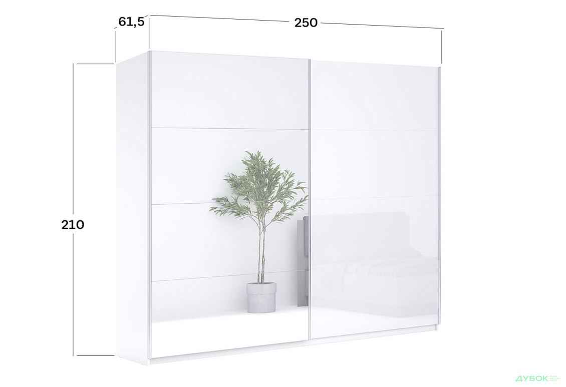 Шкаф-купе МироМарк Фемили 2-дверный с зеркалом 250х210 см Белый, серия Н - Изображение 3 Изображение 3 - Шкаф-купе МироМарк Фемили 2-дверный с зеркалом 250х210 см Белый, серия Н