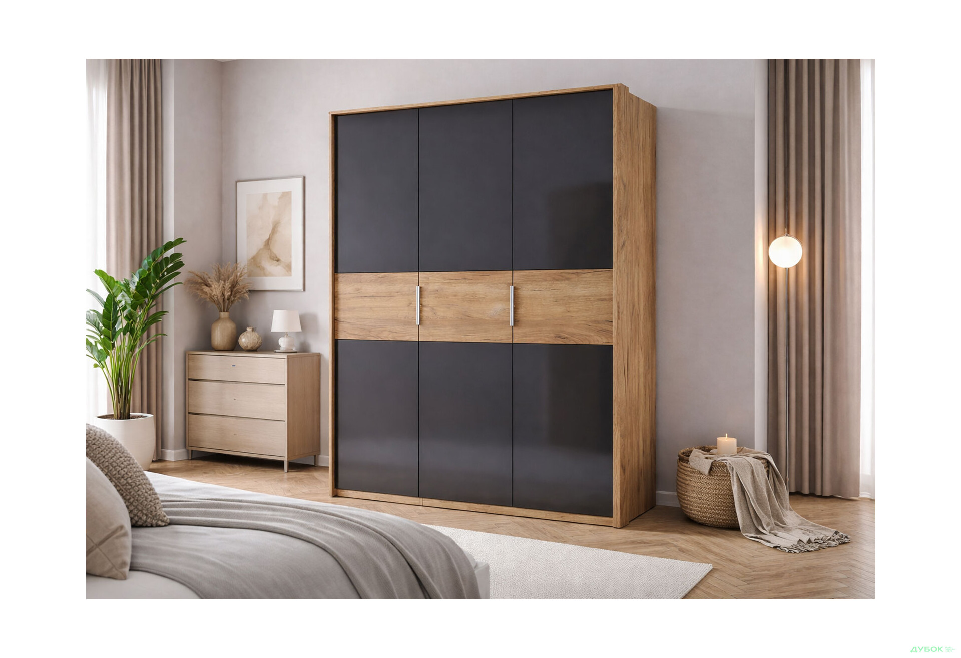 Изображение 2 - Шкаф МироМарк Рамона 3-дверный 140 см Дуб крафт/Лава, серия Н