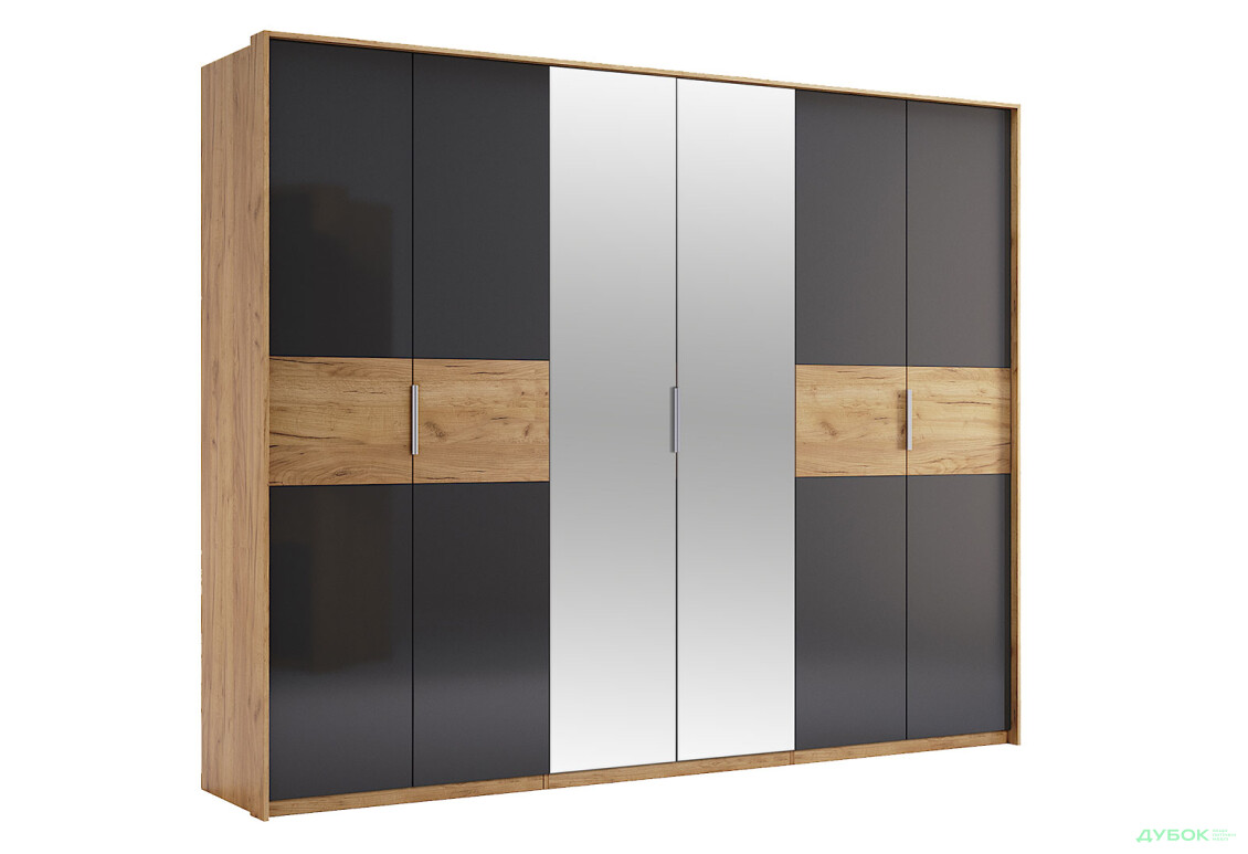 Зображення 5 - Шафа MiroMark Рамона 6-дверна з дзеркалом 274 см Дуб крафт/Лава, серія Н