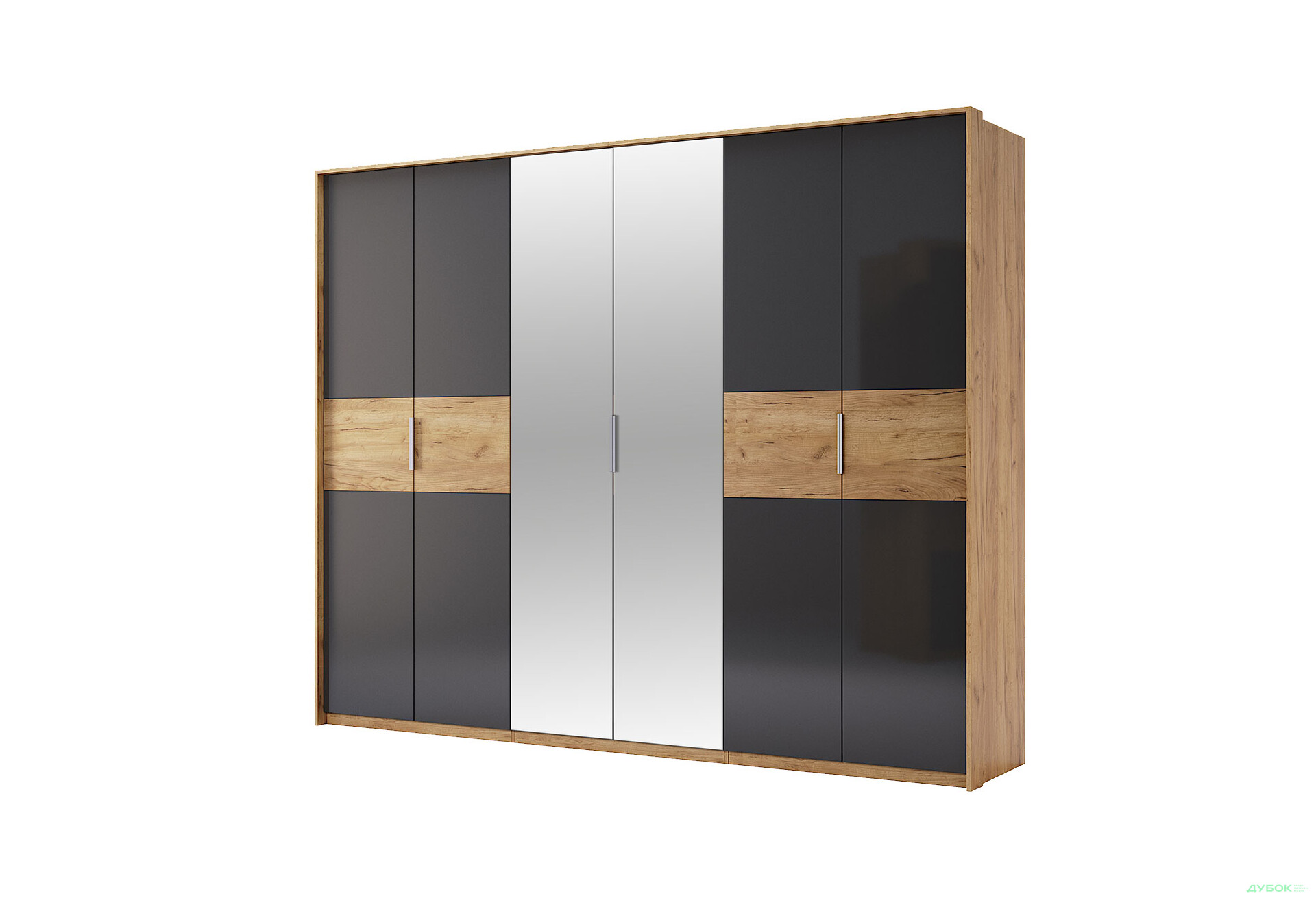 Зображення 1 - Шафа MiroMark Рамона 6-дверна з дзеркалом 274 см Дуб крафт/Лава, серія Н