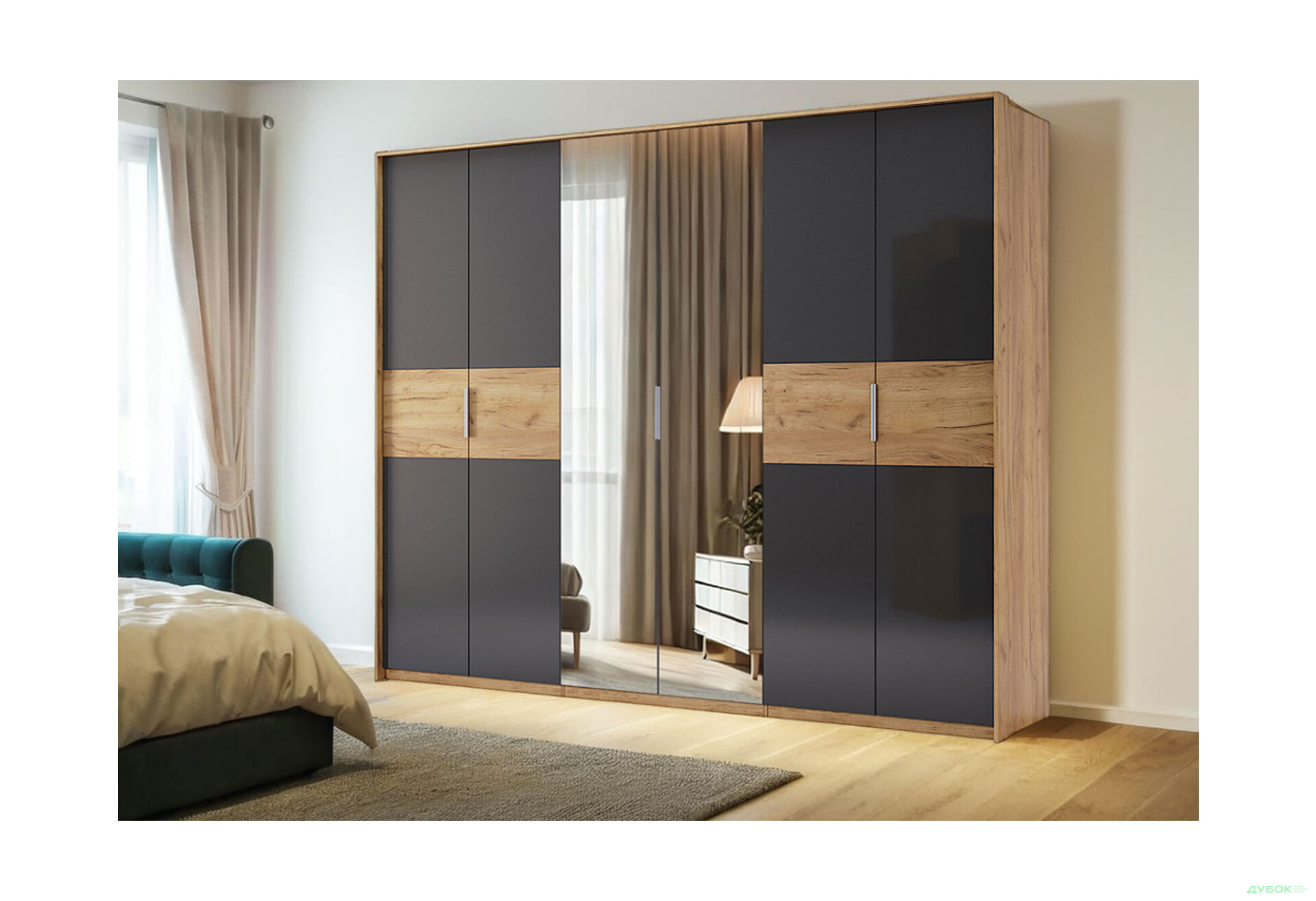 Зображення 3 - Шафа MiroMark Рамона 6-дверна з дзеркалом 274 см Дуб крафт/Лава, серія Н