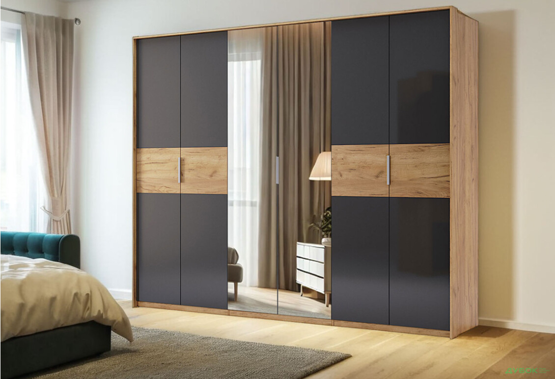 Зображення 3 - Шафа MiroMark Рамона 6-дверна з дзеркалом 274 см Дуб крафт/Лава, серія Н