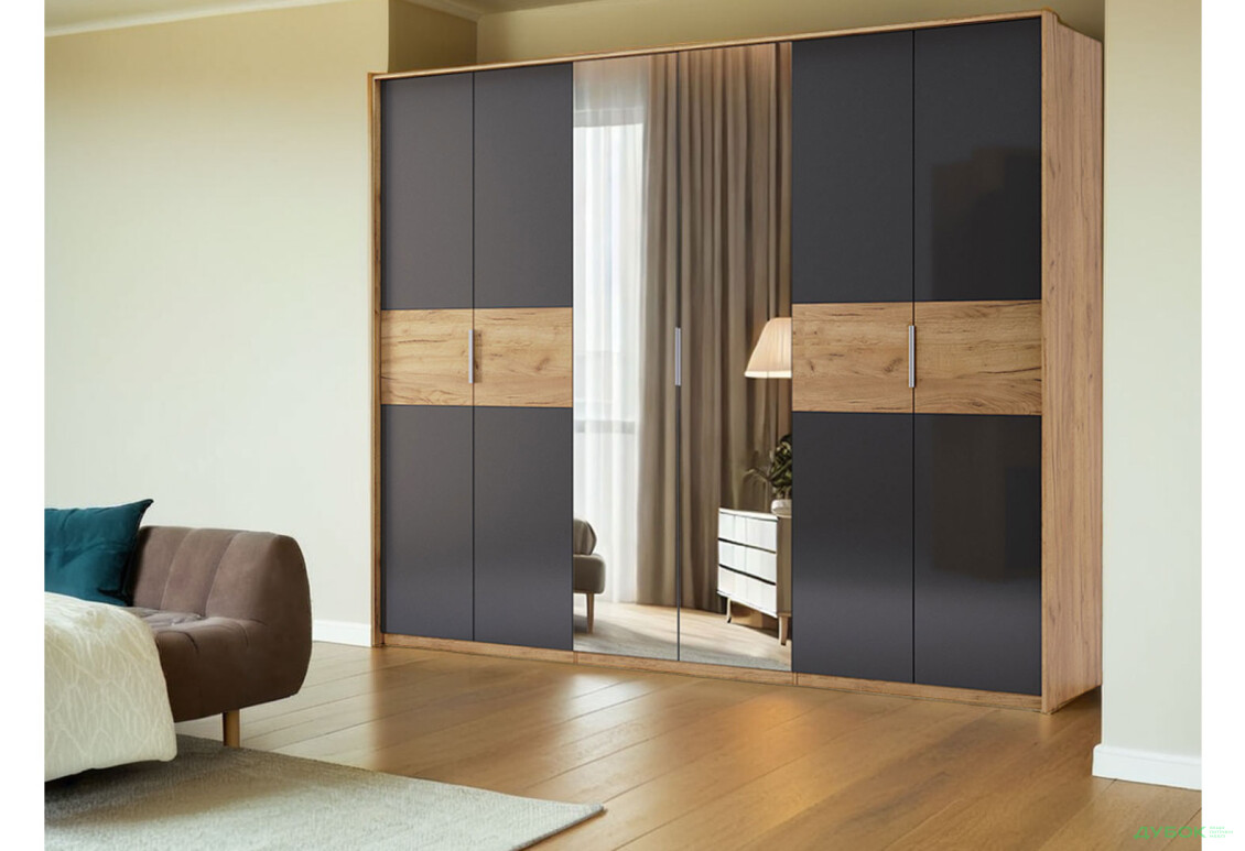 Зображення 2 - Шафа MiroMark Рамона 6-дверна з дзеркалом 274 см Дуб крафт/Лава, серія Н