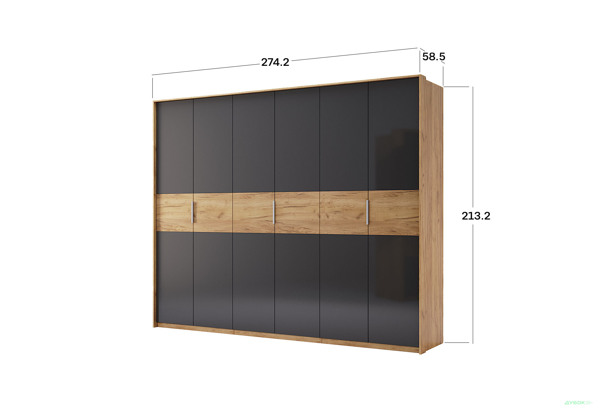 Шкаф МироМарк Рамона 6-дверный 274 см Дуб крафт/Лава, серия Н - Изображение 5 Изображение 5 - Шкаф МироМарк Рамона 6-дверный 274 см Дуб крафт/Лава, серия Н