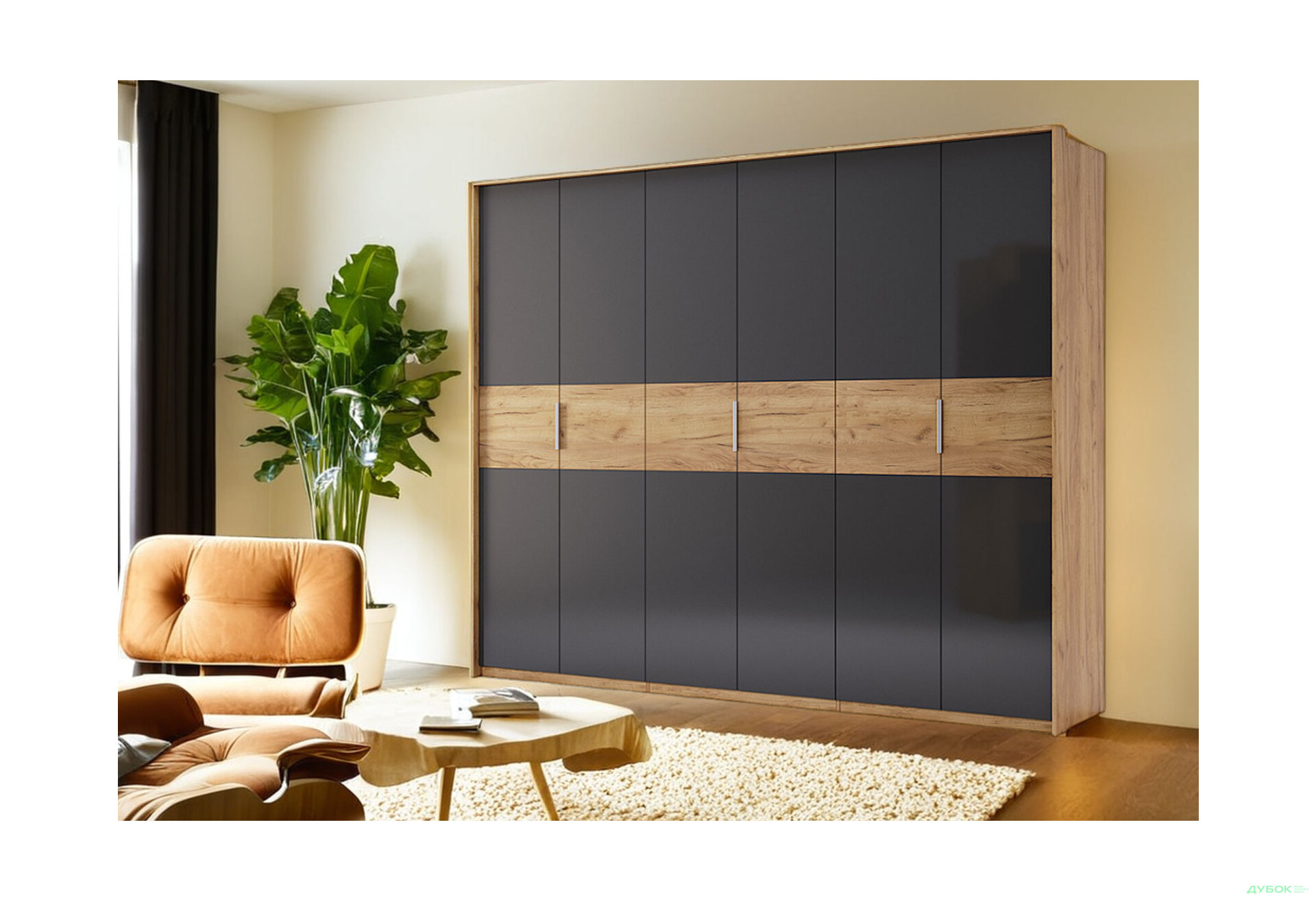 Шкаф МироМарк Рамона 6-дверный 274 см Дуб крафт/Лава, серия Н - Изображение 2 Изображение 2 - Шкаф МироМарк Рамона 6-дверный 274 см Дуб крафт/Лава, серия Н