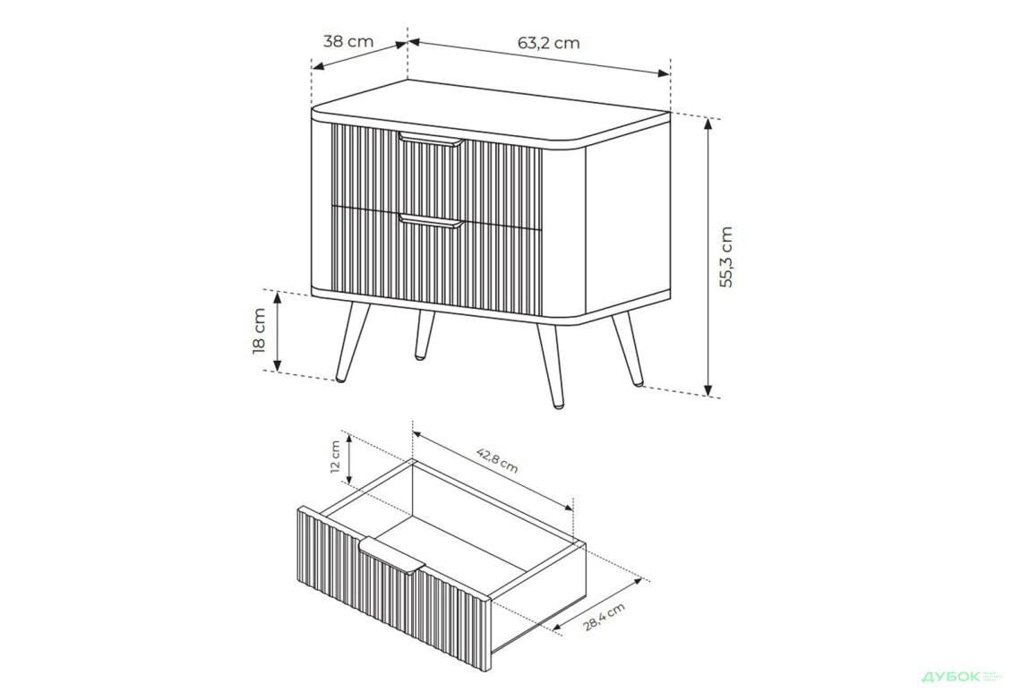 Изображение 5 - Прикроватная тумба Perfect Home Ланте / Lante с 2 ящиками 63 см, бежевый, черные ножки