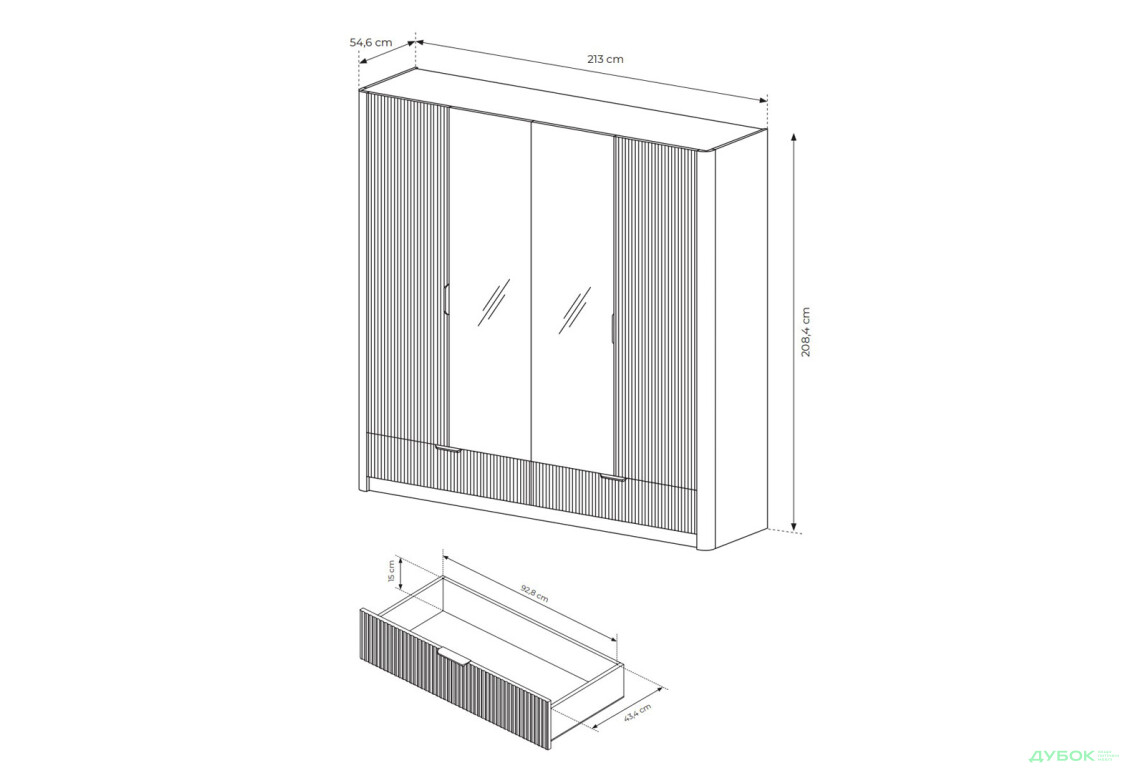 Шафа Perfect Home Ланте / Lante 4-дверна з 2 шухлядами 213 см, бежевий, чорні ручки - Зображення 6 Зображення 6 - Шафа Perfect Home Ланте / Lante 4-дверна з 2 шухлядами 213 см, бежевий, чорні ручки