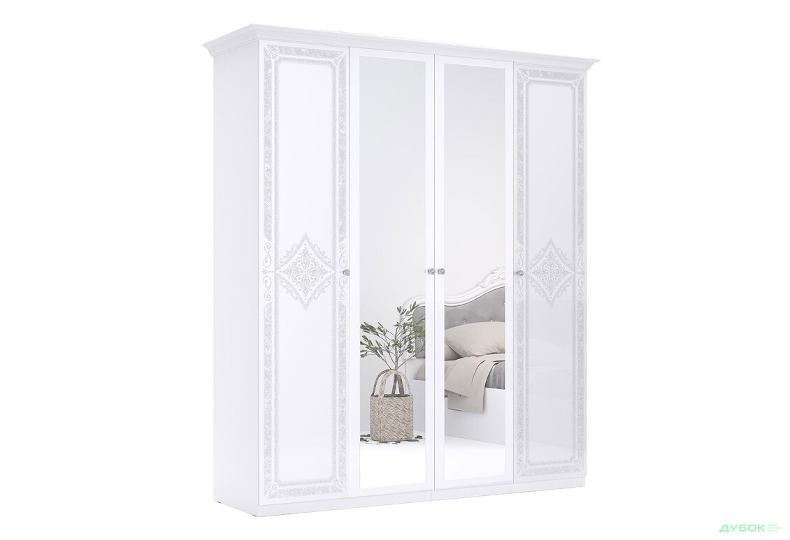 Шафа MiroMark Луїза 4-дверна з дзеркалом 192 см Біла, серія Н - Зображення 4 Зображення 4 - Шафа MiroMark Луїза 4-дверна з дзеркалом 192 см Біла, серія Н