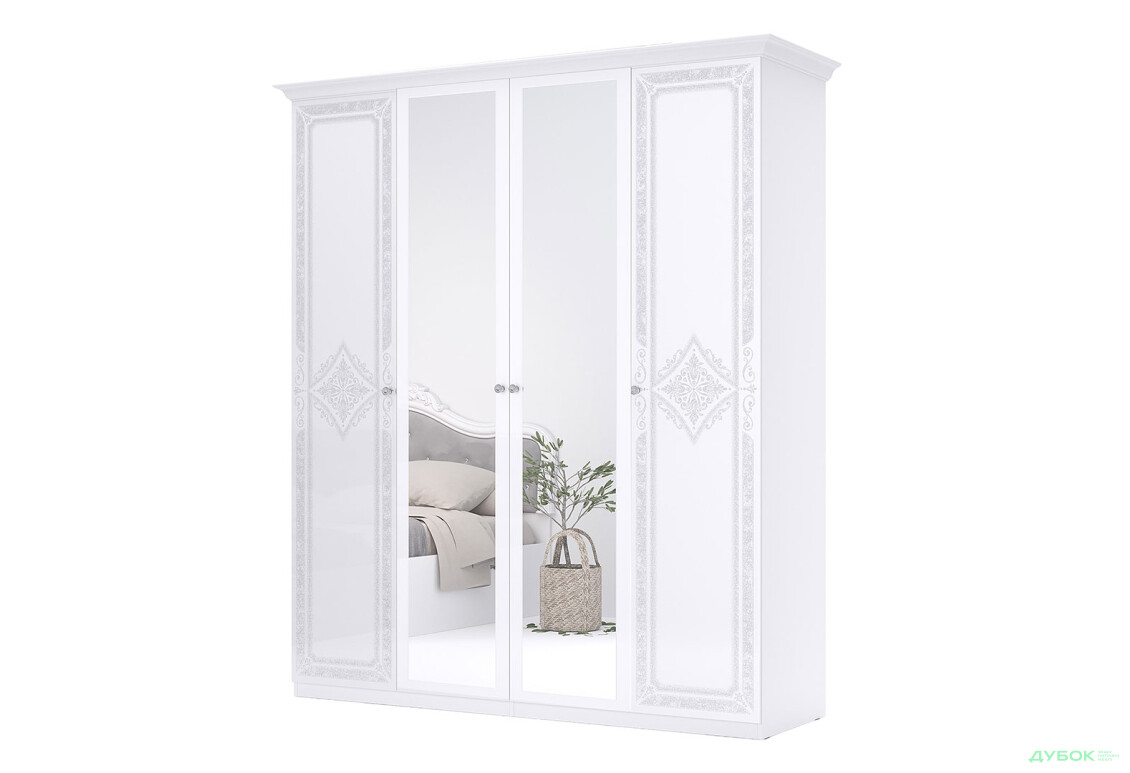 Шафа MiroMark Луїза 4-дверна з дзеркалом 192 см Біла, серія Н - Зображення 1 Зображення 1 - Шафа MiroMark Луїза 4-дверна з дзеркалом 192 см Біла, серія Н