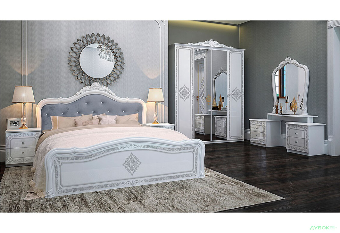 Шафа MiroMark Луїза 4-дверна з дзеркалом 192 см Біла, серія Н - Зображення 2 Зображення 2 - Шафа MiroMark Луїза 4-дверна з дзеркалом 192 см Біла, серія Н