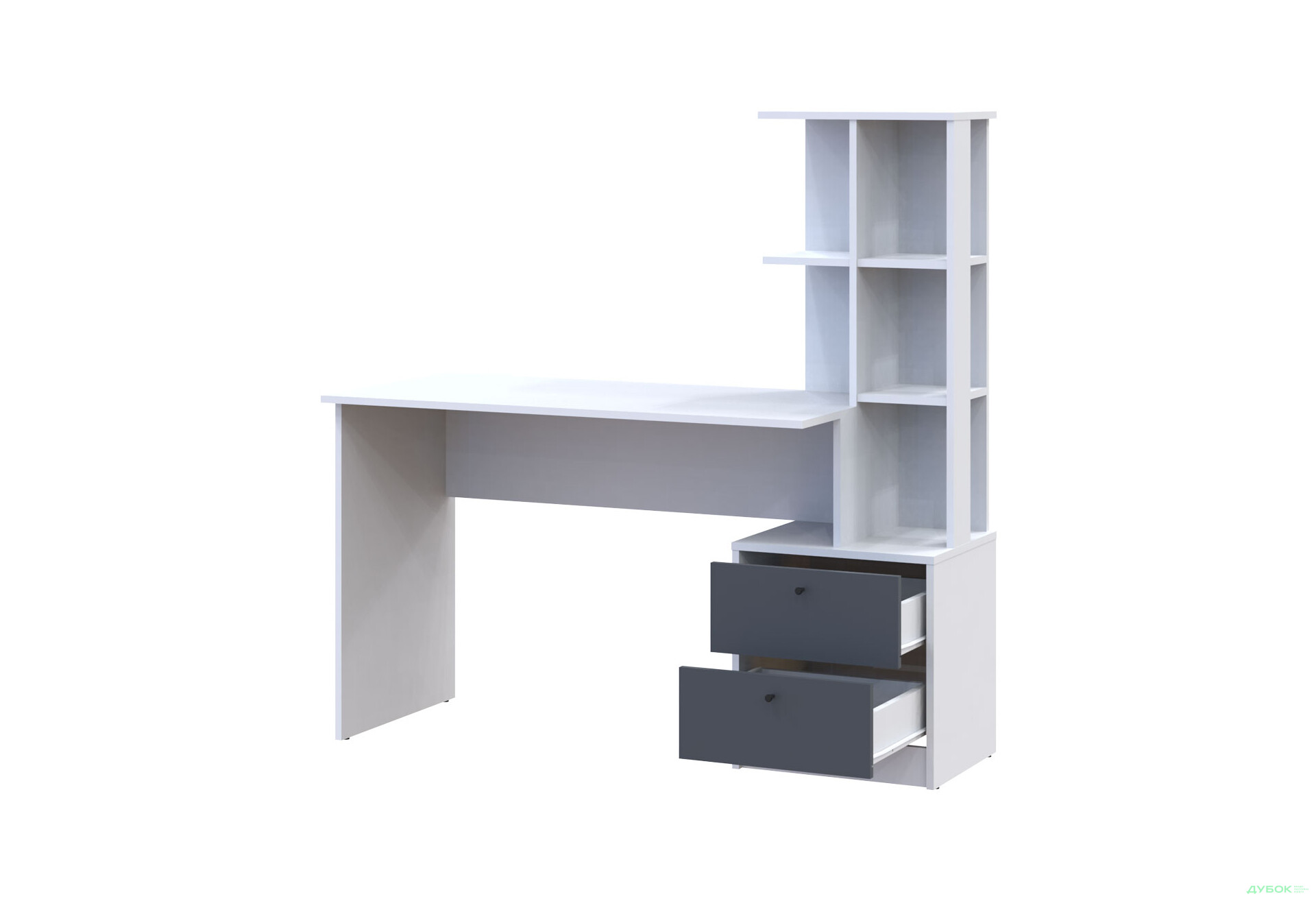 Зображення 2 - Стіл письмовий Doros Т7 136х55х138 см з шухлядами та боковими полицями, Білий / Графіт
