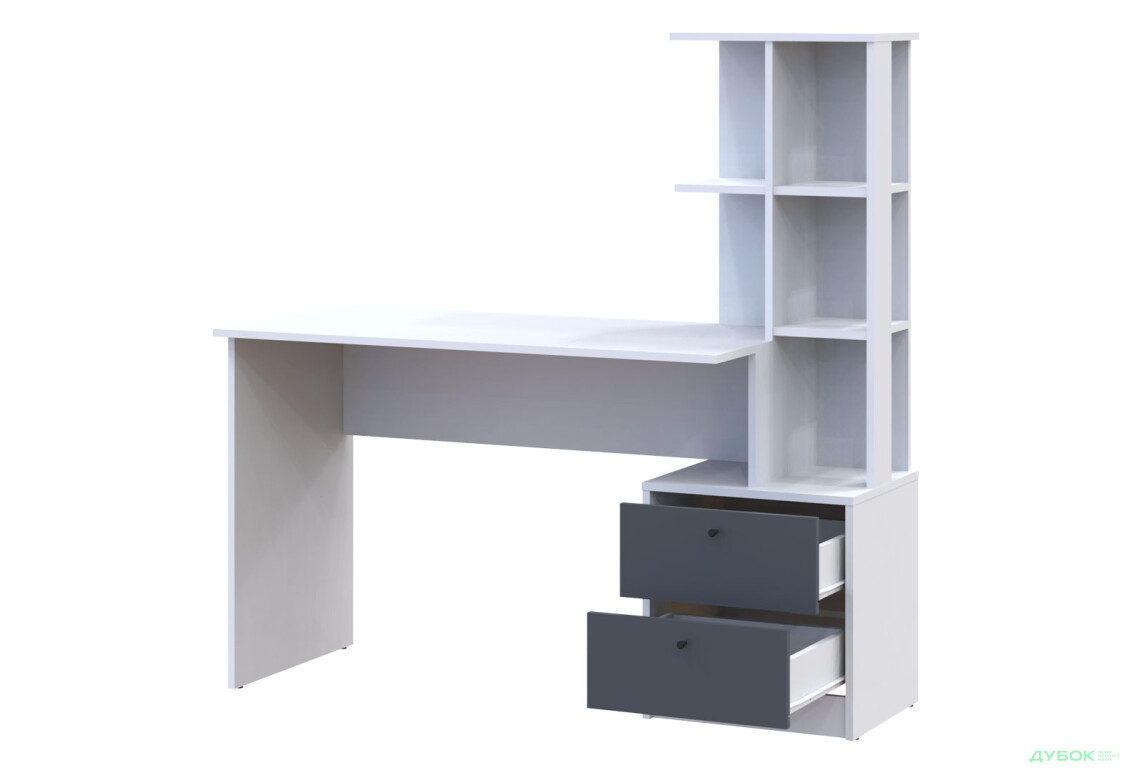 Зображення 2 - Стіл письмовий Doros Т7 136х55х138 см з шухлядами та боковими полицями, Білий / Графіт