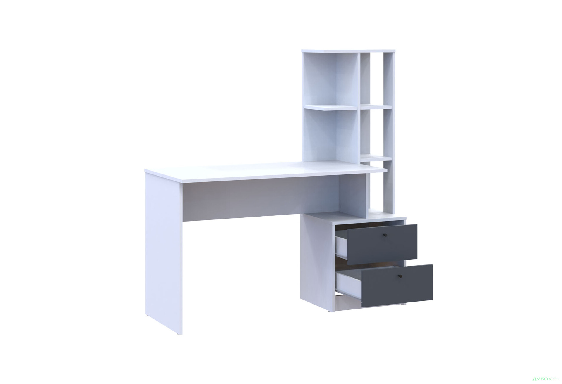 Зображення 5 - Стіл письмовий Doros Т7 136х55х138 см з шухлядами та боковими полицями, Білий / Графіт
