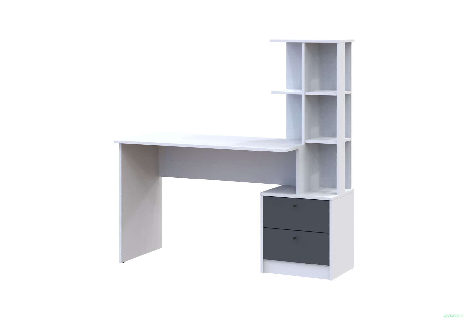 Зображення 1 - Стіл письмовий Doros Т7 136х55х138 см з шухлядами та боковими полицями, Білий / Графіт