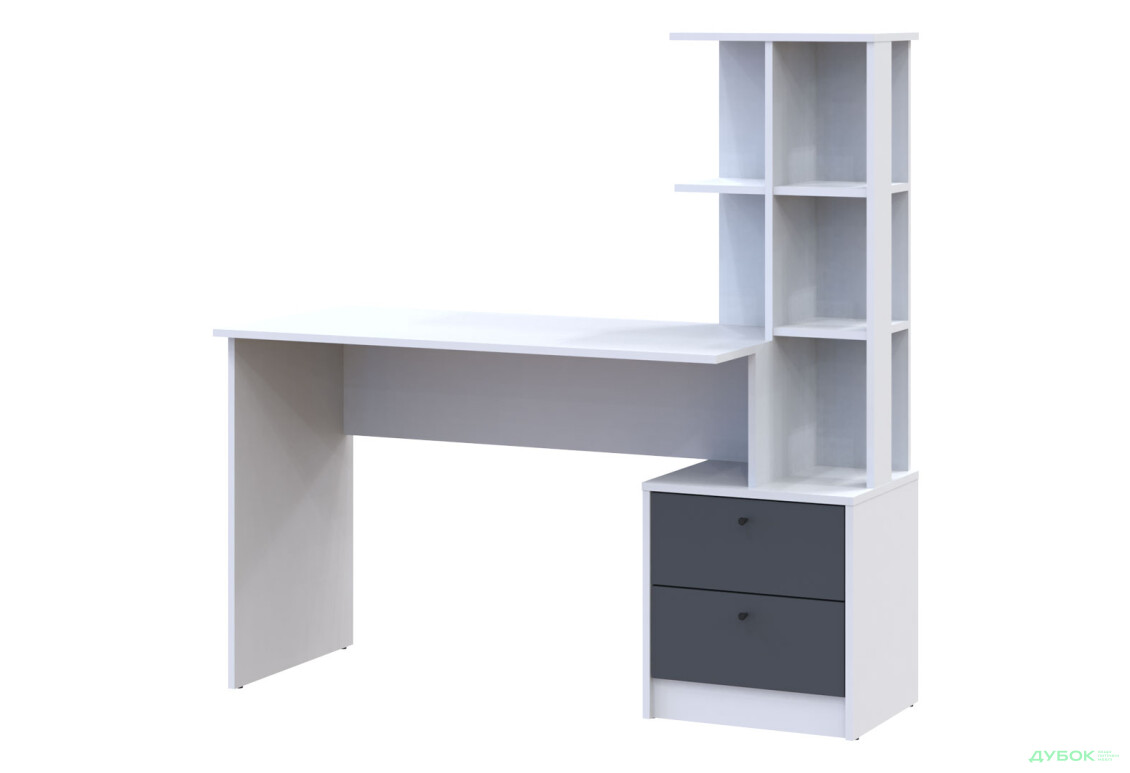 Стіл письмовий Doros Т7 136х55х138 см з шухлядами та боковими полицями, Білий / Графіт