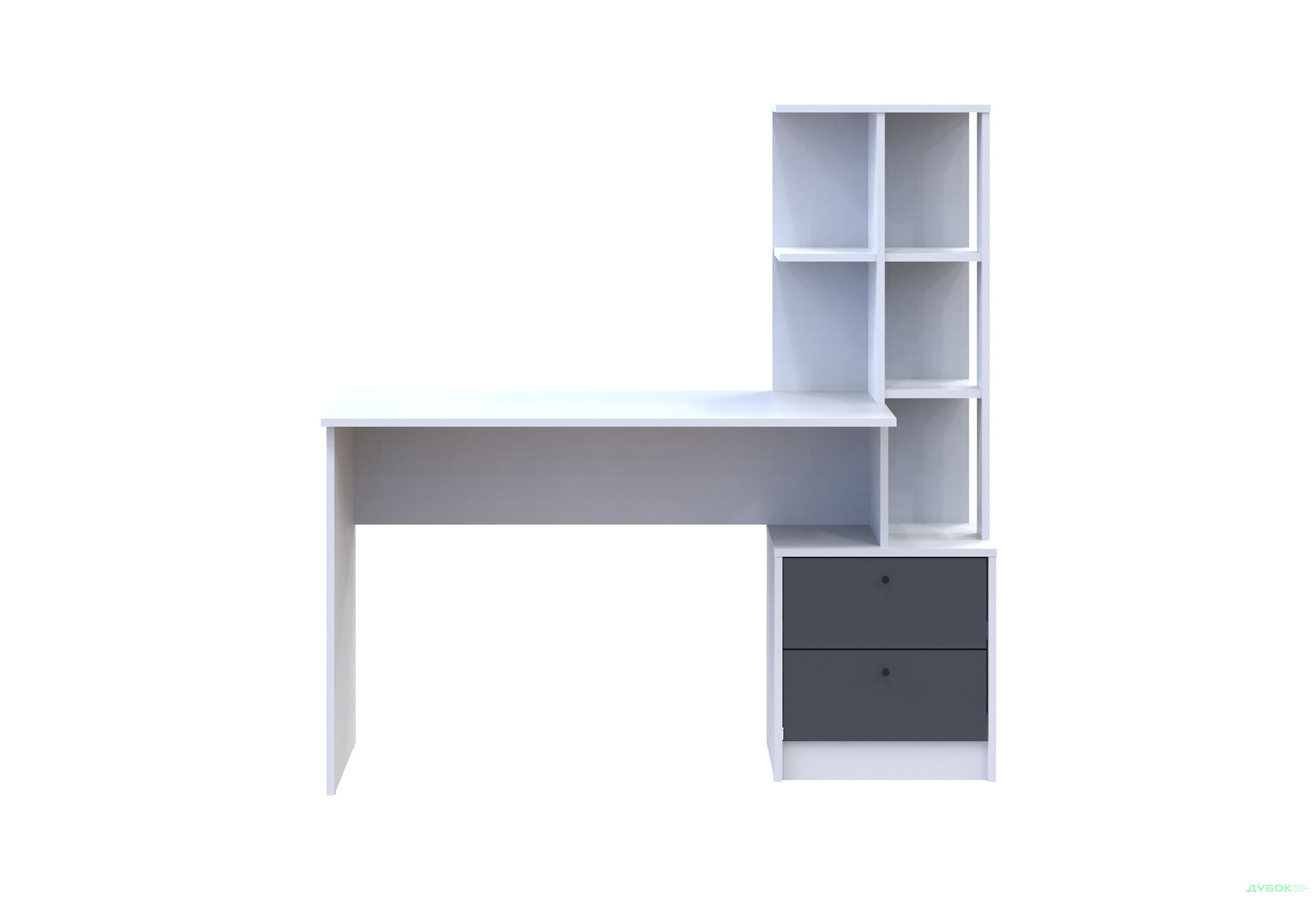 Зображення 3 - Стіл письмовий Doros Т7 136х55х138 см з шухлядами та боковими полицями, Білий / Графіт