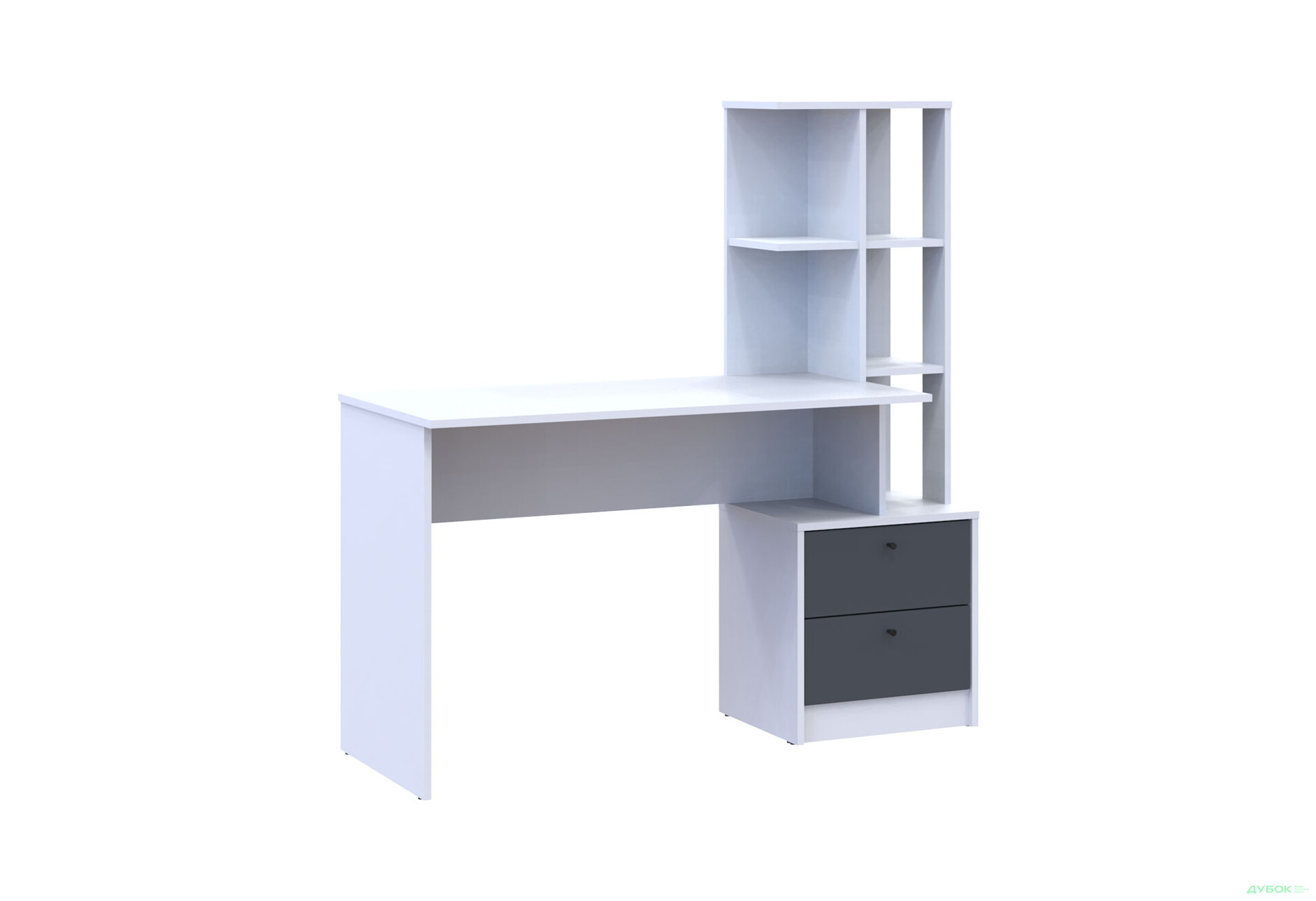Зображення 4 - Стіл письмовий Doros Т7 136х55х138 см з шухлядами та боковими полицями, Білий / Графіт