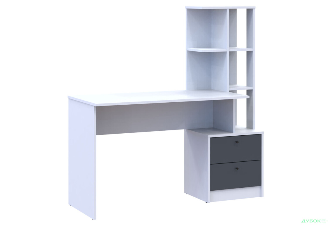 Зображення 4 - Стіл письмовий Doros Т7 136х55х138 см з шухлядами та боковими полицями, Білий / Графіт