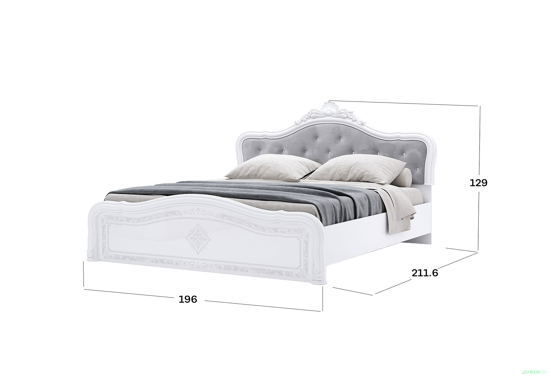 Ліжко MiroMark Луїза Люкс (без вкладу) з короною 180х200 см, біле - Зображення 3 Зображення 3 - Ліжко MiroMark Луїза Люкс (без вкладу) з короною 180х200 см, біле