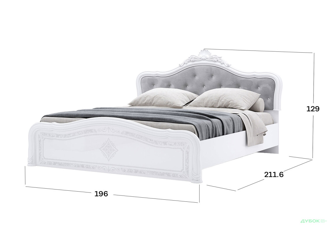 Ліжко MiroMark Луїза Люкс (без вкладу) з короною 180х200 см, біле - Зображення 3 Зображення 3 - Ліжко MiroMark Луїза Люкс (без вкладу) з короною 180х200 см, біле