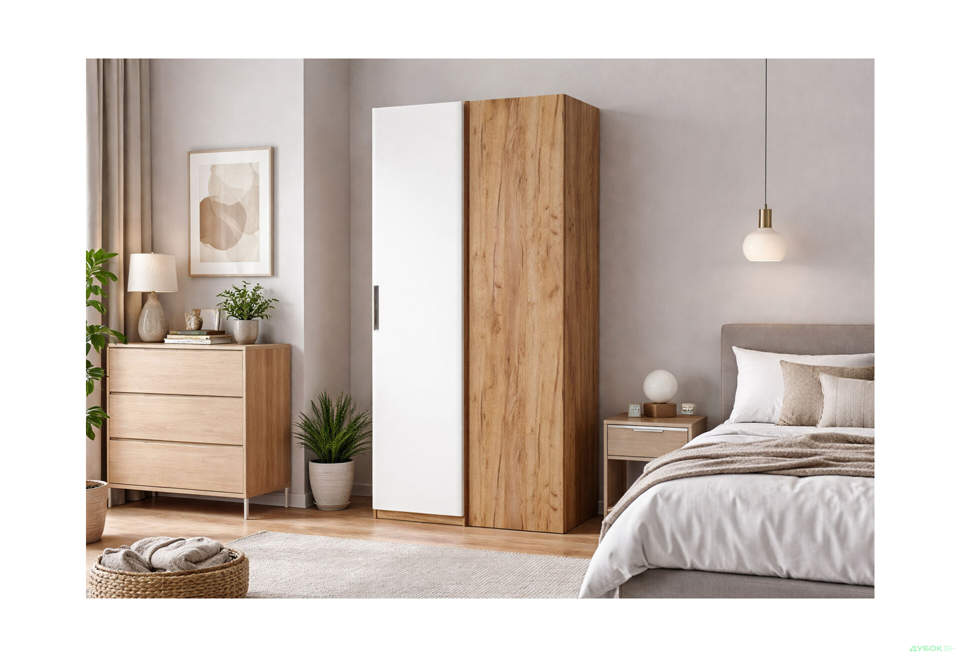 Изображение 2 - Шкаф МироМарк Асти 1-дверный Угол 90° 100 см, Дуб крафт / Белый, серия Н