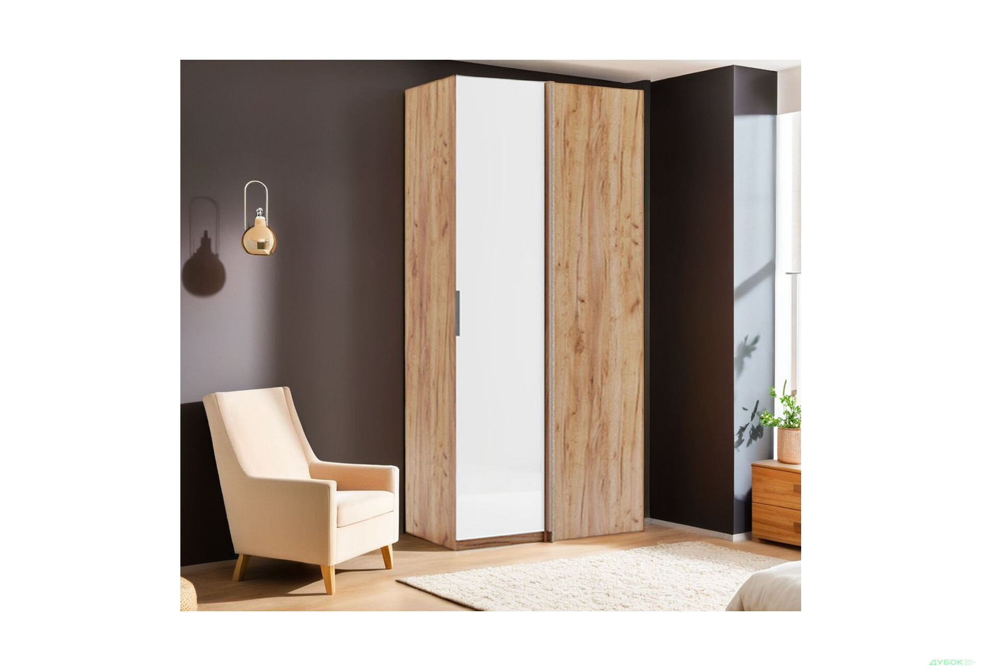 Шафа MiroMark Асті 1-дверна Кут 90° 100 см, Дуб крафт / Білий, серія Н - Зображення 2 Зображення 2 - Шафа MiroMark Асті 1-дверна Кут 90° 100 см, Дуб крафт / Білий, серія Н