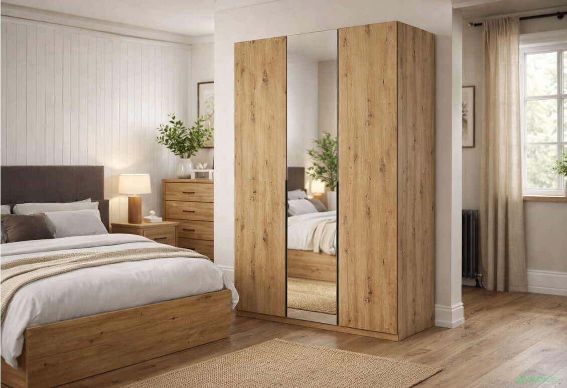 Изображение 2 - Шкаф МироМарк Тедди 3-дверный с зеркалом 134 см дуб артизан, серия Н