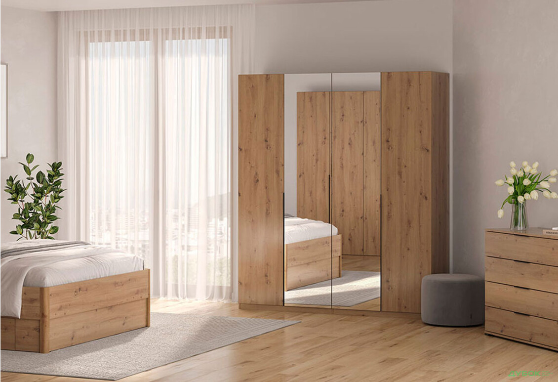 Шафа MiroMark Тедді 4-дверна із дзеркалом 179 см дуб артізан, серія Н - Зображення 2 Зображення 2 - Шафа MiroMark Тедді 4-дверна із дзеркалом 179 см дуб артізан, серія Н