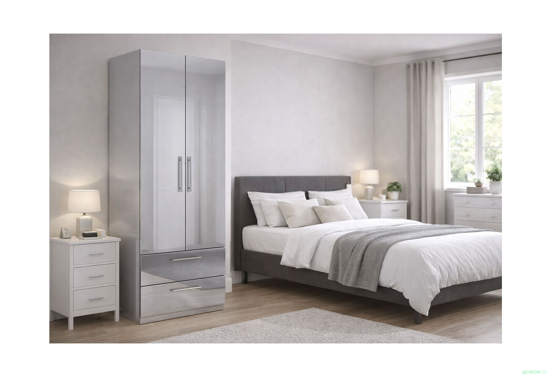 Изображение 2 - Шкаф МироМарк Меги / Megy 2-дверный с 2 ящиками 90 см глянец серый шиншилла, серия Н