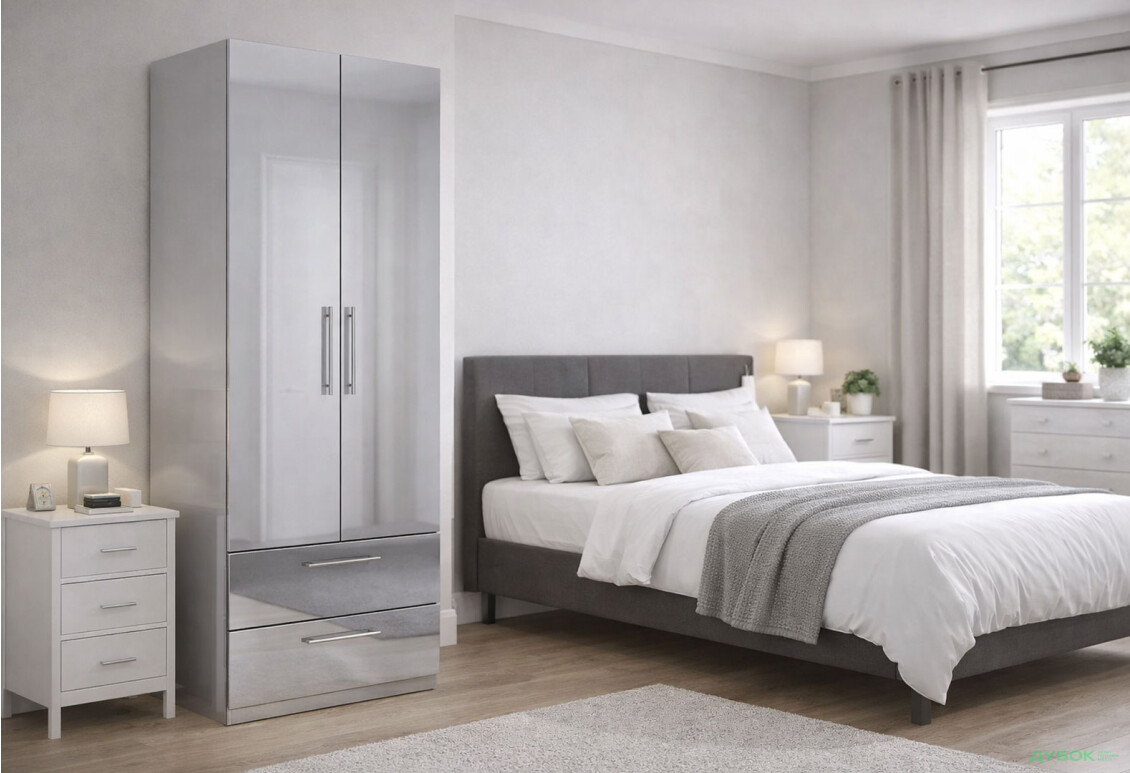 Изображение 2 - Шкаф МироМарк Меги / Megy 2-дверный с 2 ящиками 90 см глянец серый шиншилла, серия Н